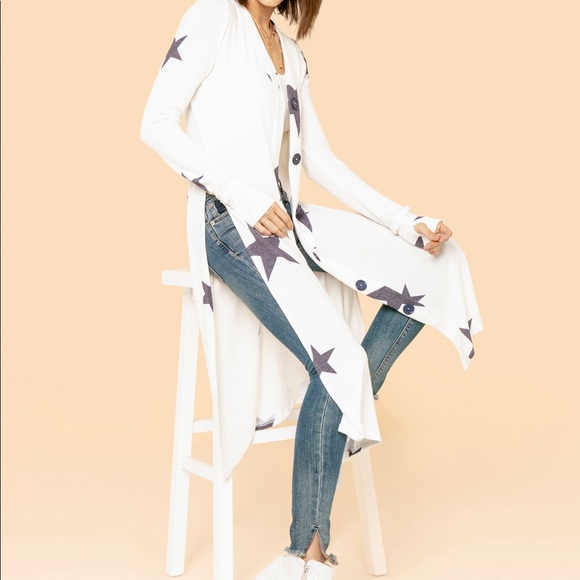 NWT Star Print Side Slit Cardigan USA - Picture 7 of 7